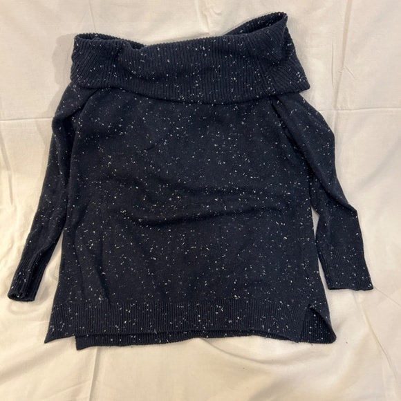 Soft Blue Drape Neck Sweater with White Speckles Size Large by Loft - Picture 2 of 9